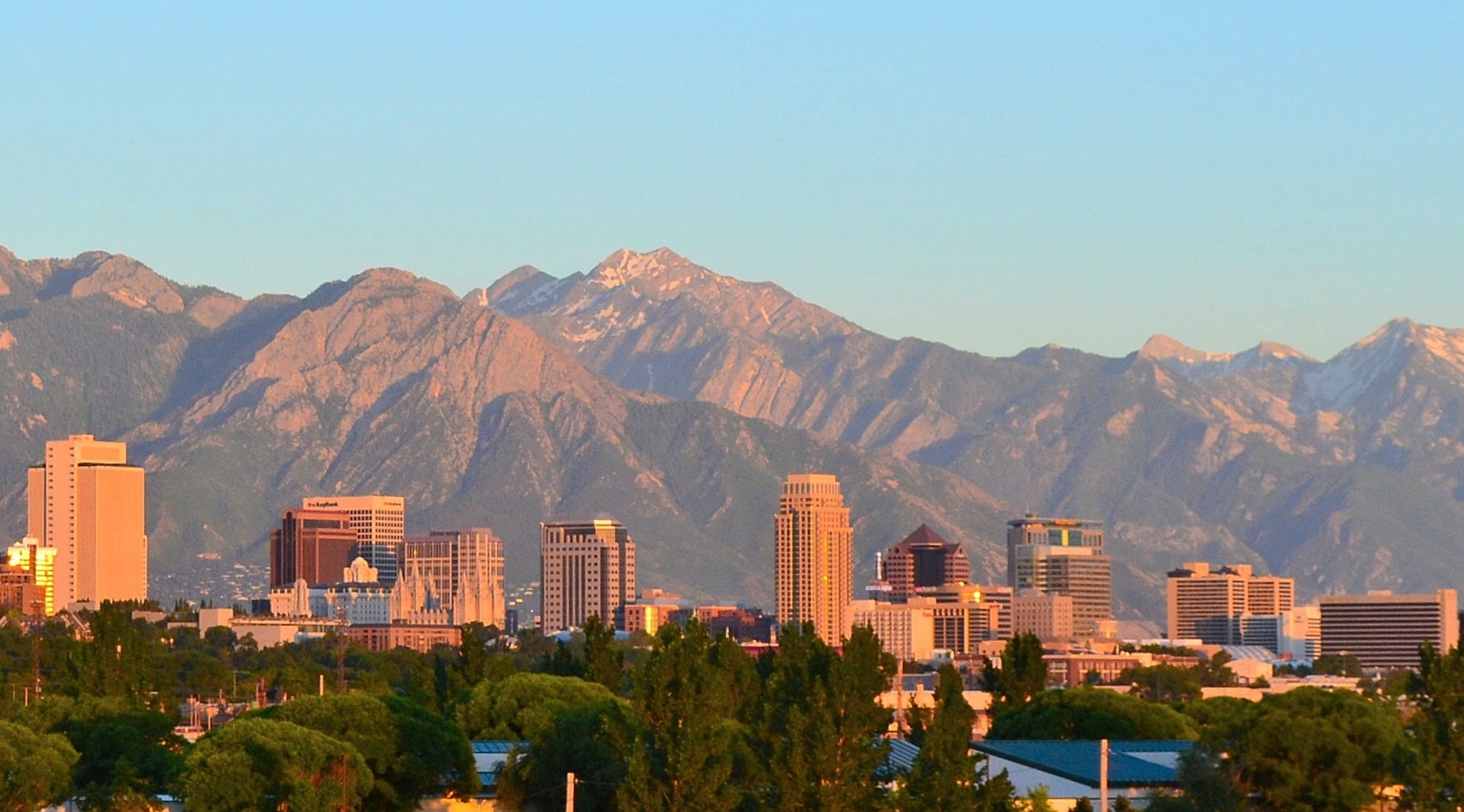 Salt Lake City skyline with the Wasatch Range behind