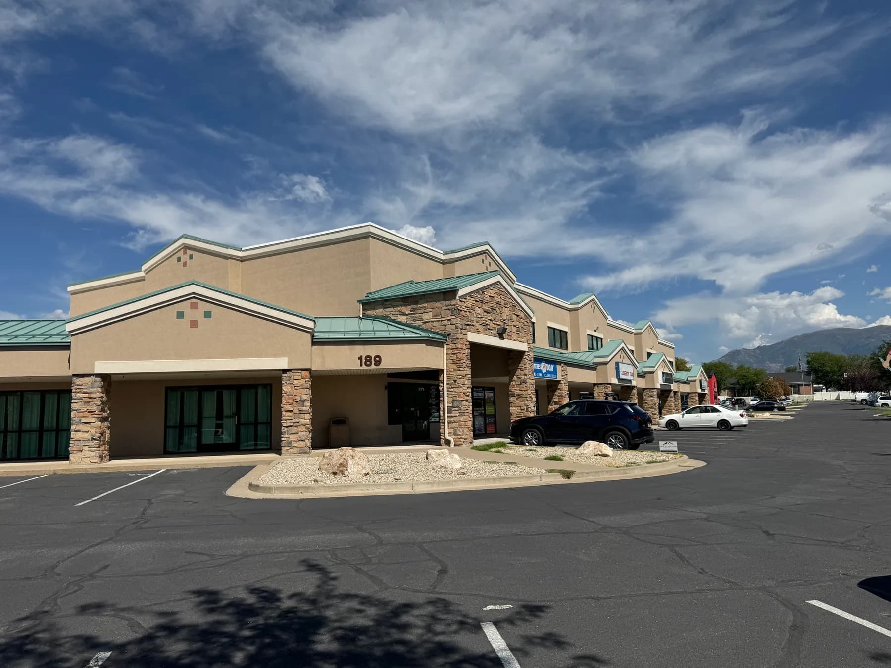 Two story elevation and main entrance of 189 S State St, Clearfield Town Square