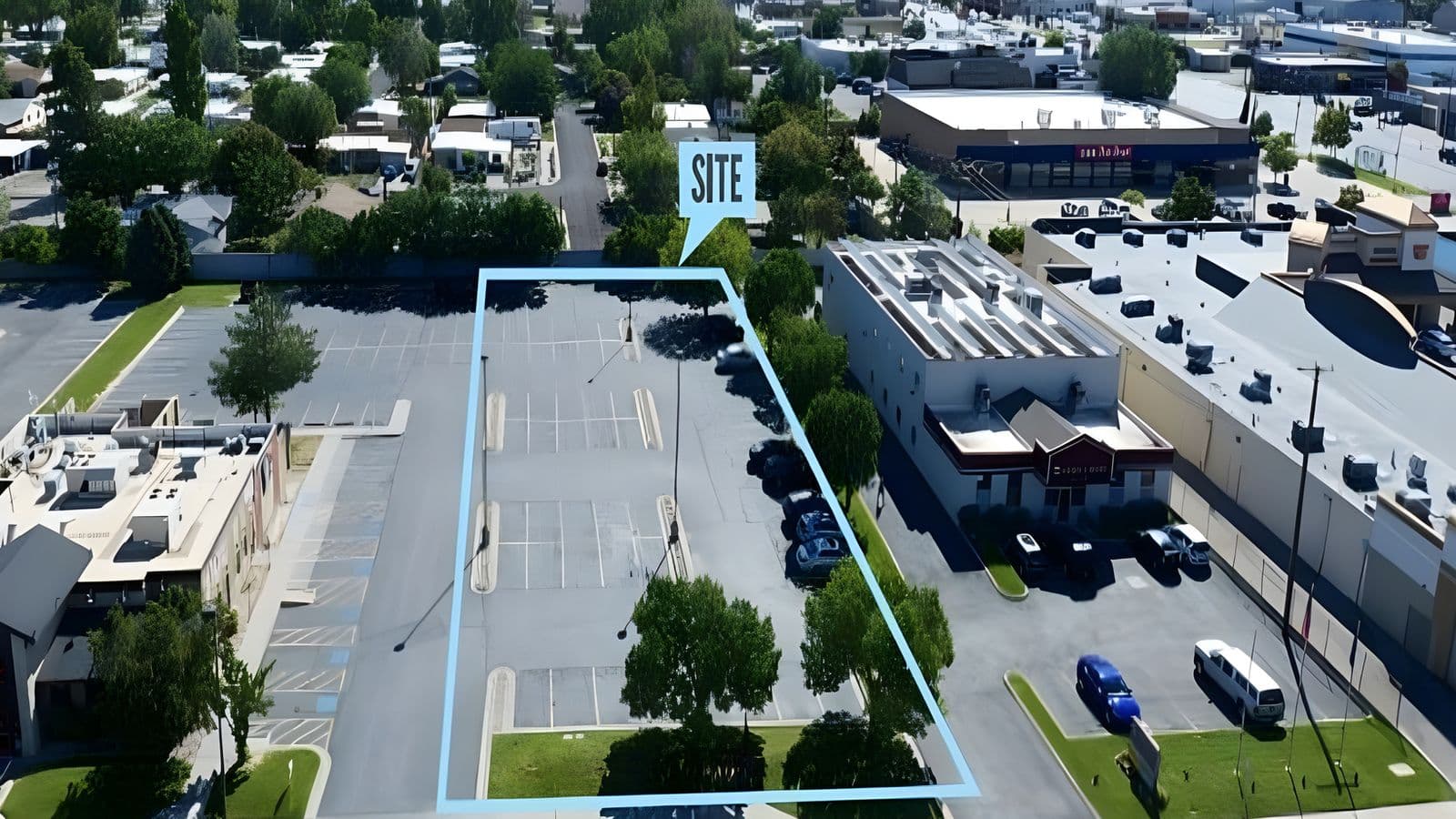 Aerial view with the pad site outlined at 3423 Decker Lake Drive in West Valley City