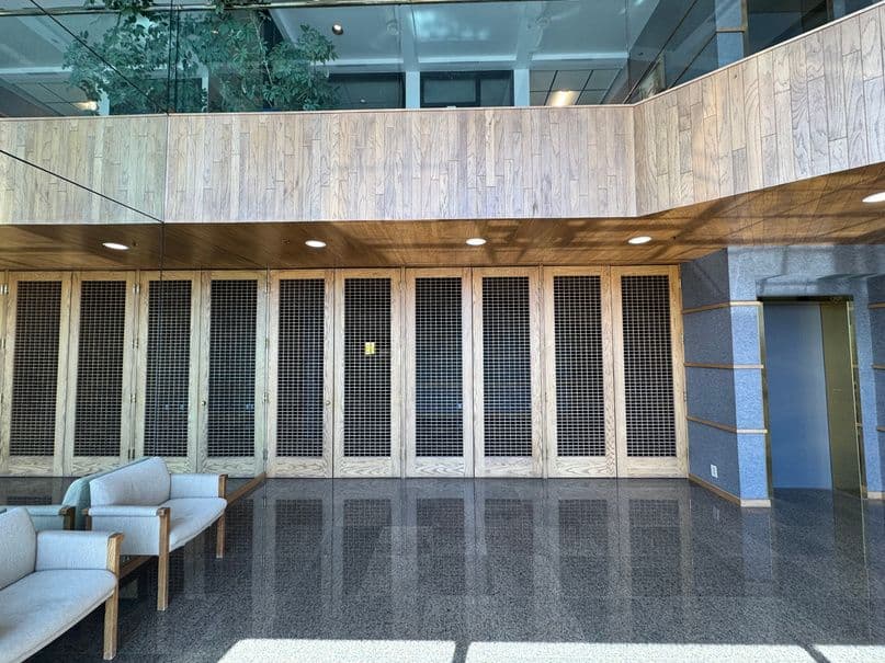 Lobby with granite floors and wood paneling at 5263 South Commerce Drive in Murray