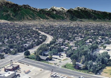 Aerial view of Waterbury Way with Mount Olympus behind in Murray