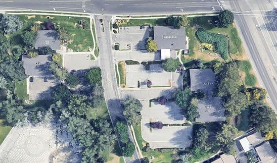 Aerial view of the Waterbury office park buildings in Murray