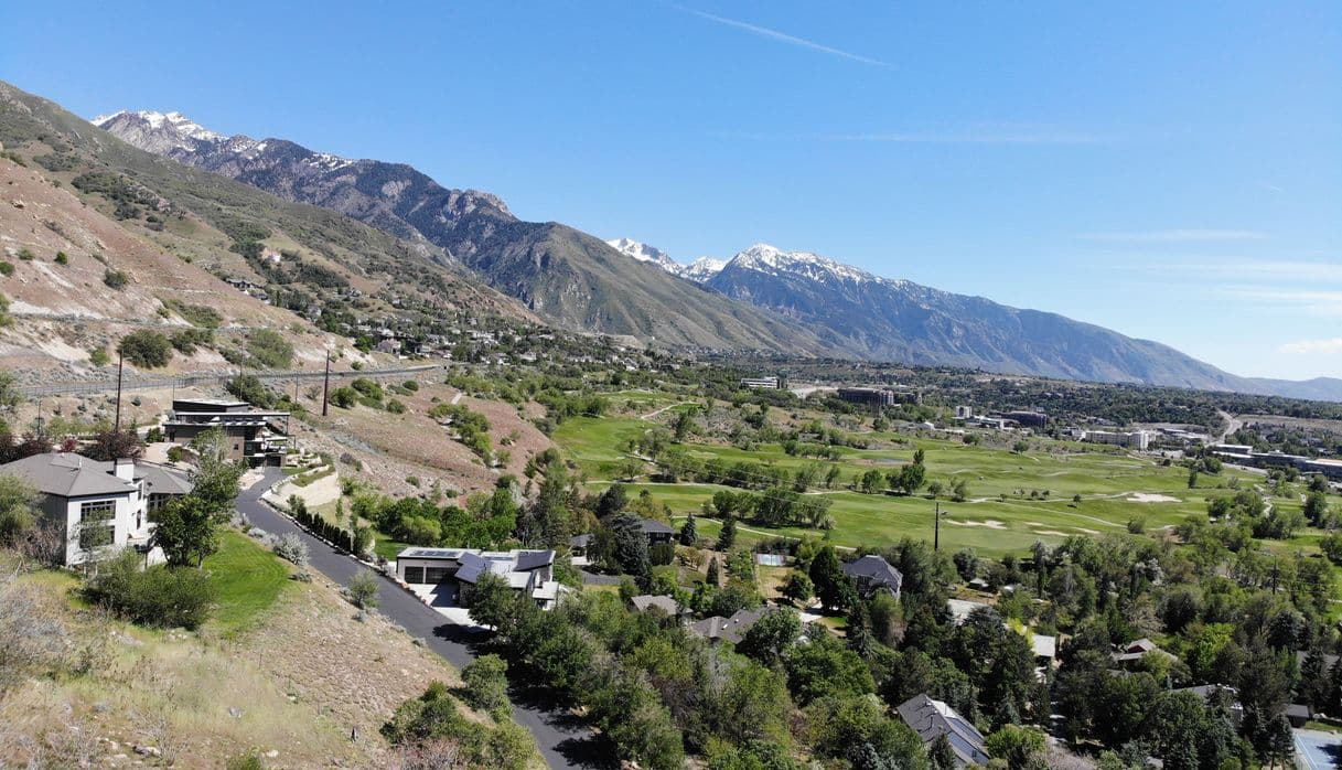 Hillside aerial with valley and mountain views at 5830 South Wasatch Boulevard in Holladay