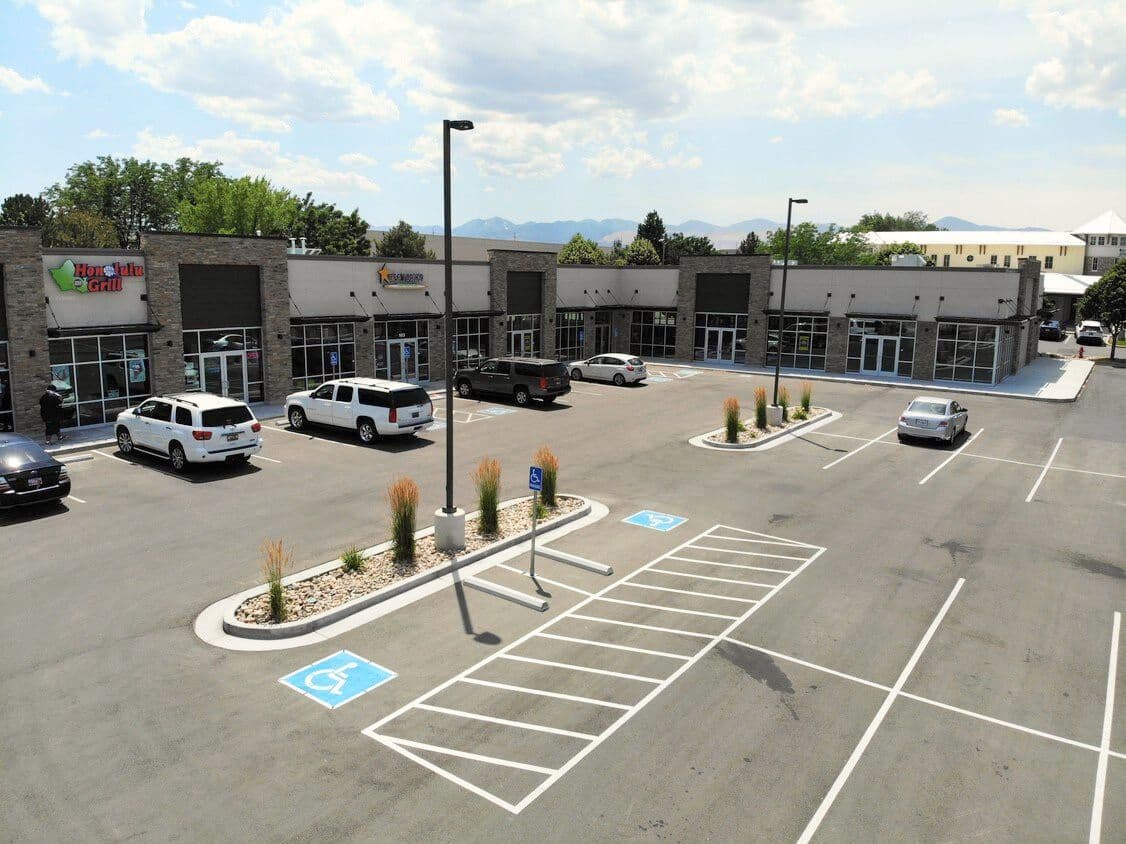 Retail center and parking at 8860 South Redwood Road in West Jordan