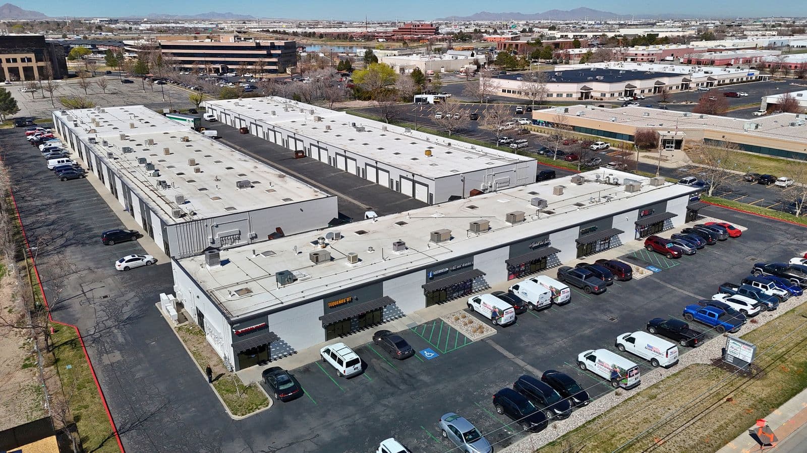 Aerial of the Redwood Business Park buildings at 2850-2854 South Redwood Road